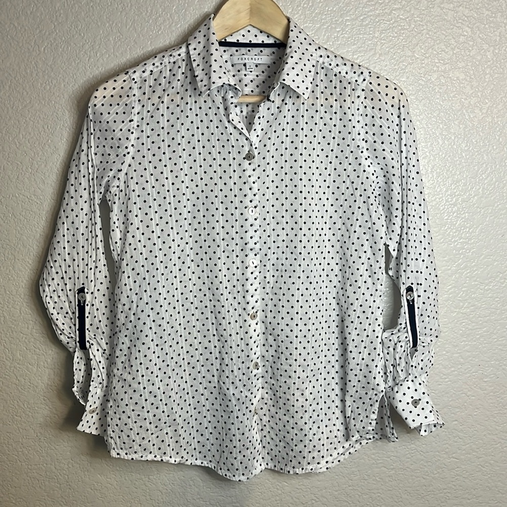 Foxcroft Semi-Sheer Polka Dot Button Down
